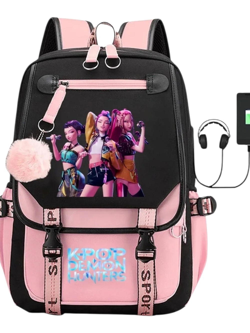 Pink and Black K-Pop Graphic School Backpack